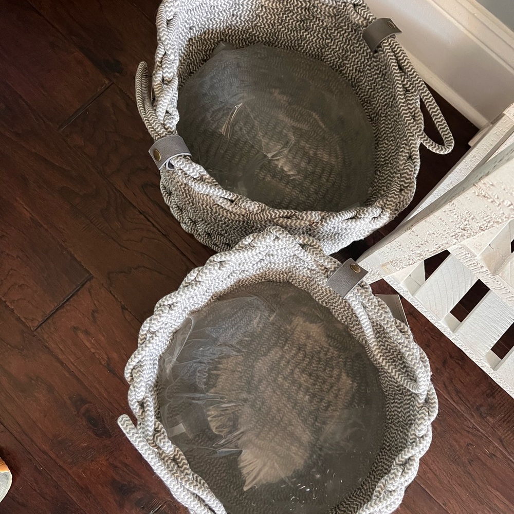 Set of 2 - Project 62 Coiled Rope Fishtail Weave Basket with Faux Leather Accent - Picture 4 of 7